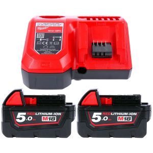 Milwaukee M18NRG-502 18V Energy Pack 2 x M18B5 5.0Ah Battery & M12-18FC Charger