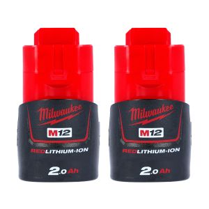 Milwaukee Genuine M12B2 M12 12V Red Lithium-Ion 2.0Ah Battery Twin Pack